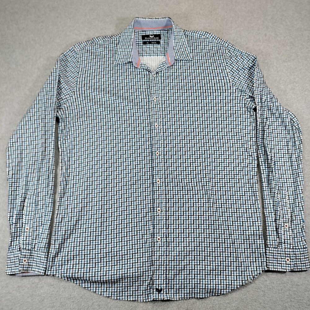 Buttercloth Shirt Mens XL Tall Blue Grid Cotton Casual